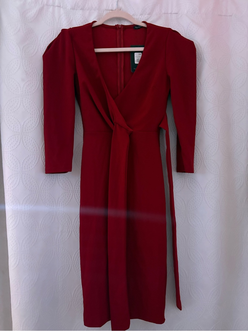 Fashion Nova Deep Red Wrap-Style Midi Dress